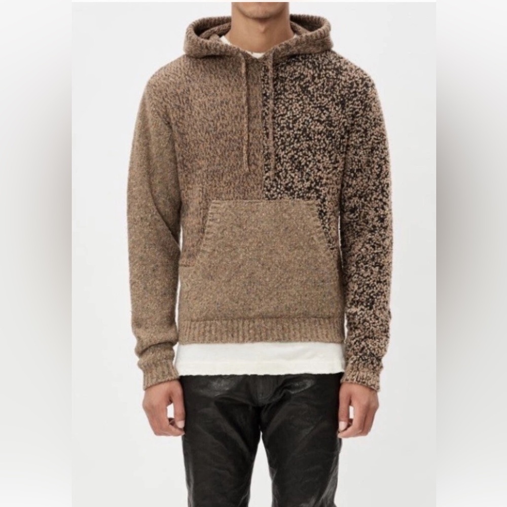 John Elliott Mixed Cashmere Beach Hoodie Medium 2Tone Brown Knit Hooded Pullover